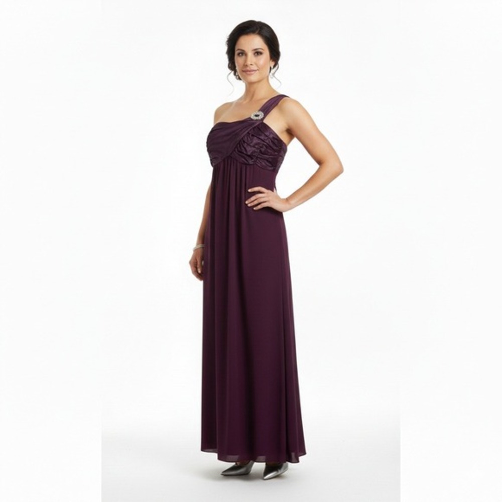 NWT Let's Fashion Womens One Shoulder Maxi Dress Size XL Plum Purple Formal Glam